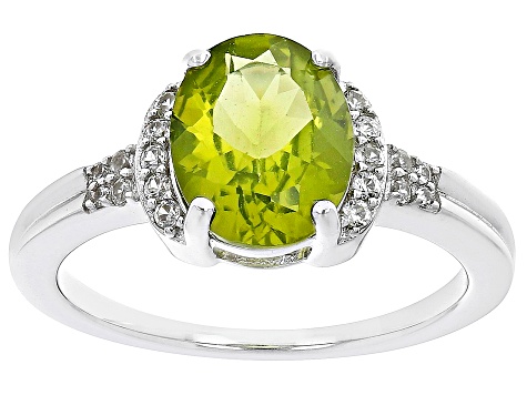 Green Peridot  Rhodium Over Sterling Silver Ring 2.45ctw