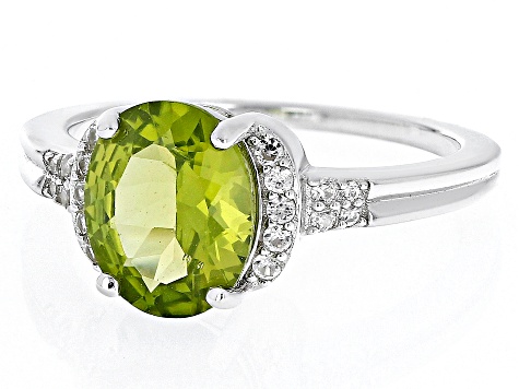 Green Peridot  Rhodium Over Sterling Silver Ring 2.45ctw