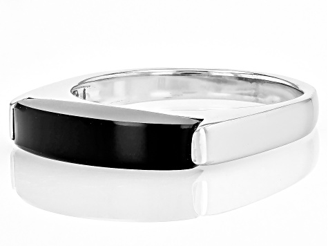 Black Onyx Rhodium Over Sterling Silver Band Ring