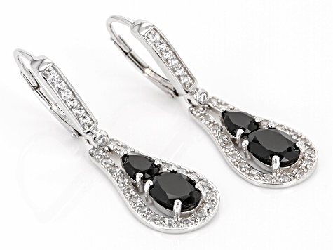 Black Spinel Rhodium Over Sterling Silver Dangle Earrings 2.91ctw