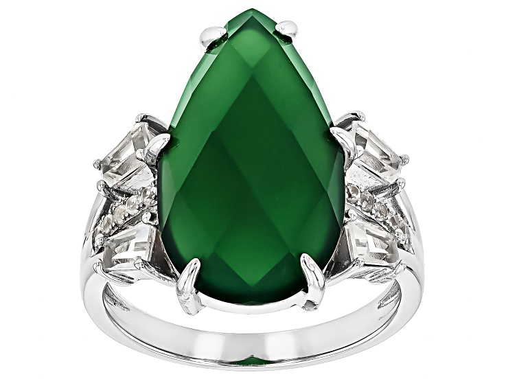 Green Onyx Rhodium Over Sterling Silver Ring 8.65ctw