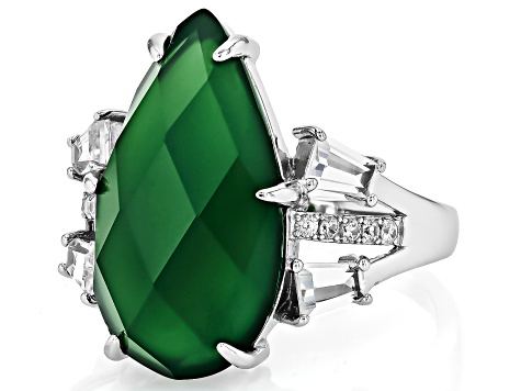 Green Onyx Rhodium Over Sterling Silver Ring 8.65ctw