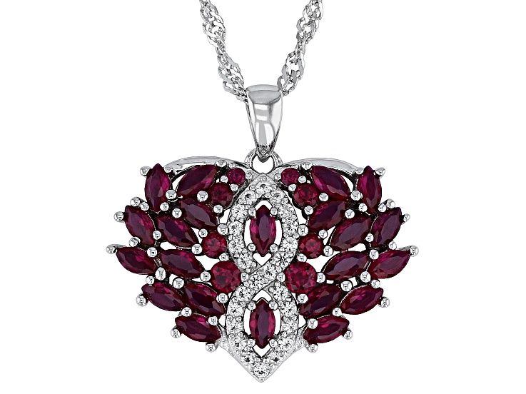Red Lab Created Ruby Rhodium Over Sterling Silver Pendant With Chain1.88ctw