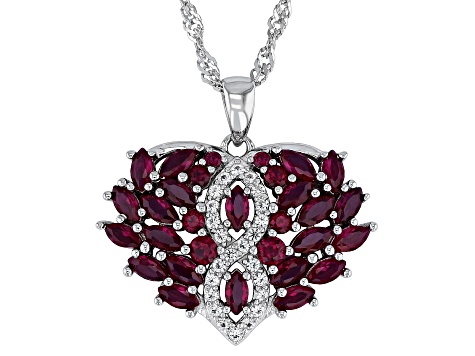 Red Lab Created Ruby Rhodium Over Sterling Silver Pendant With Chain1.88ctw