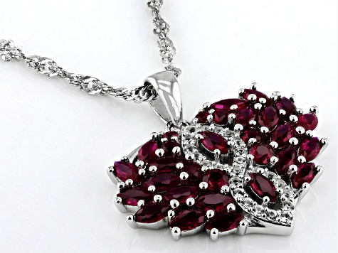 Red Lab Created Ruby Rhodium Over Sterling Silver Pendant With Chain1.88ctw