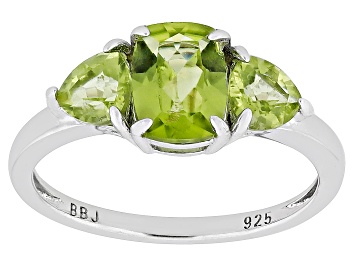 Picture of Green Peridot Rhodium Over Sterling Silver  3-Stone Ring 2.07ctw