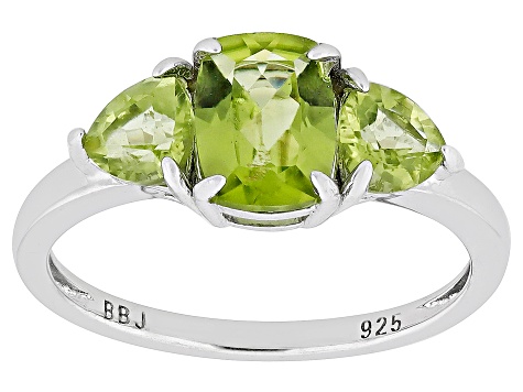 Green Peridot Rhodium Over Sterling Silver  3-Stone Ring 2.07ctw