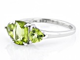 Green Peridot Rhodium Over Sterling Silver  3-Stone Ring 2.07ctw