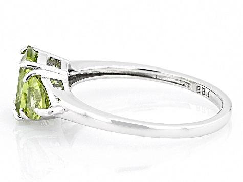 Green Peridot Rhodium Over Sterling Silver  3-Stone Ring 2.07ctw