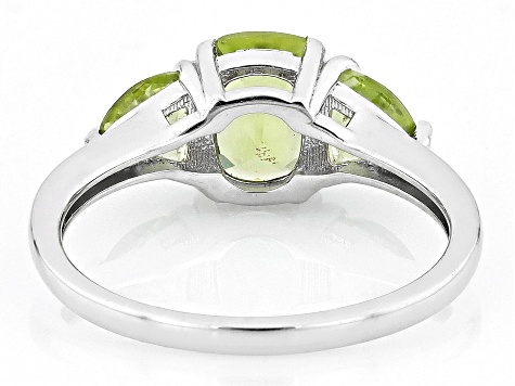 Green Peridot Rhodium Over Sterling Silver  3-Stone Ring 2.07ctw