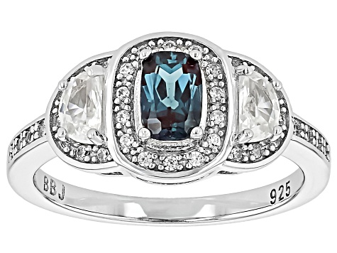 Blue Lab Created Alexandrite Rhodium Over Sterling Silver Ring 1.54ctw