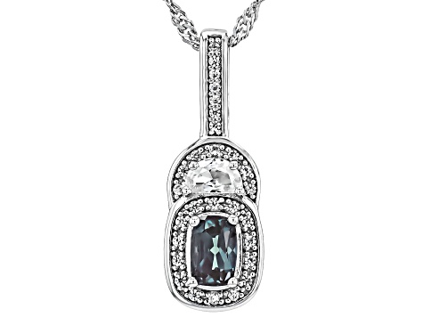 Blue Lab Created Alexandrite Rhodium Over Sterling Silver Pendant with Chain 1.13ctw