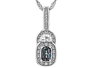 Blue Lab Created Alexandrite Rhodium Over Sterling Silver Pendant with Chain 1.13ctw