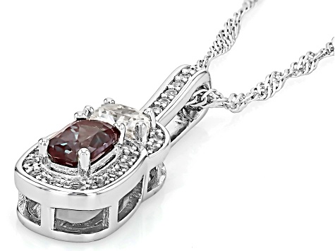 Blue Lab Created Alexandrite Rhodium Over Sterling Silver Pendant with Chain 1.13ctw