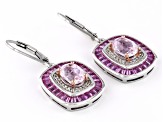 Pink Kunzite Rhodium Over Sterling Silver Earrings 5.10ctw