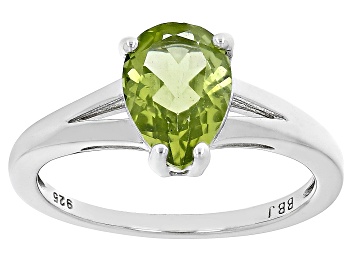 Picture of Green Peridot Rhodium Over Sterling Silver Solitaire Ring 1.75ct