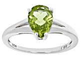 Green Peridot Rhodium Over Sterling Silver Solitaire Ring 1.75ct