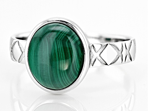 Green Malachite Rhodium Over Sterling Silver Solitaire Ring