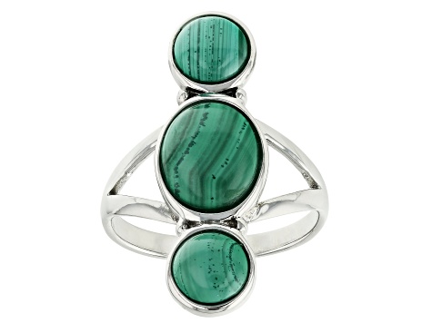 Green Malachite Rhodium Over Sterling Silver Solitaire Ring