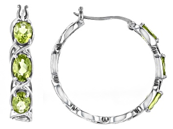 Picture of Green Peridot Rhodium Over Sterling Silver Hoop Earrings 2.40ctw