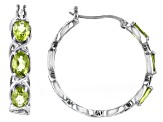 Green Peridot Rhodium Over Sterling Silver Hoop Earrings 2.40ctw