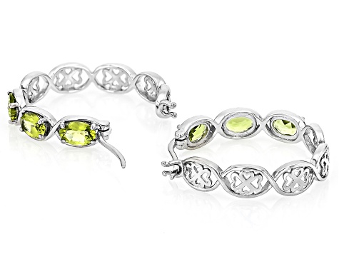 Green Peridot Rhodium Over Sterling Silver Hoop Earrings 2.40ctw