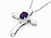 Purple African Amethyst Rhodium Over Sterling Silver Cross Pendant With Chain 0.79ctw