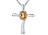 Yellow Citrine Rhodium Over Sterling Silver Cross Pendant With Chain 0.83ctw