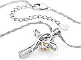 Yellow Citrine Rhodium Over Sterling Silver Cross Pendant With Chain 0.83ctw