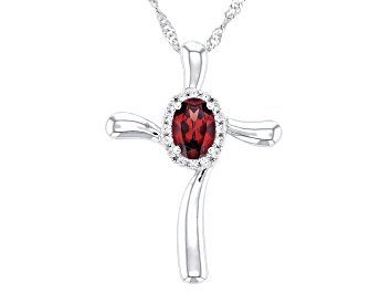 Picture of Red Vermelho Garnet Rhodium Over Sterling Silver Cross Pendant With Chain 1.00ctw