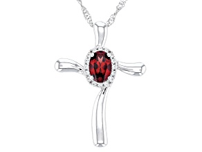 Red Vermelho Garnet Rhodium Over Sterling Silver Cross Pendant With Chain 1.00ctw