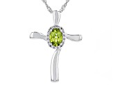 Green Peridot Rhodium Over Sterling Silver Cross Pendant With Chain 0.78ctw