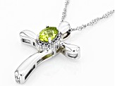 Green Peridot Rhodium Over Sterling Silver Cross Pendant With Chain 0.78ctw