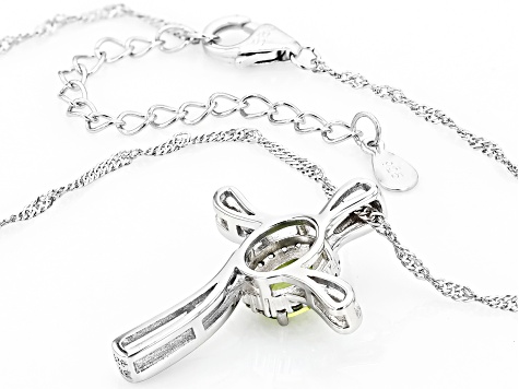 Green Peridot Rhodium Over Sterling Silver Cross Pendant With Chain 0.78ctw