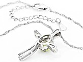 Green Peridot Rhodium Over Sterling Silver Cross Pendant With Chain 0.78ctw
