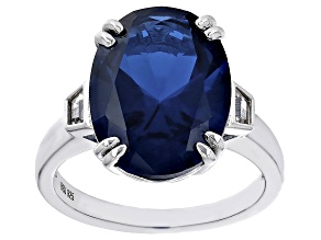 Blue Lab Created Spinel Rhodium Over Silver Ring 9.62ctw