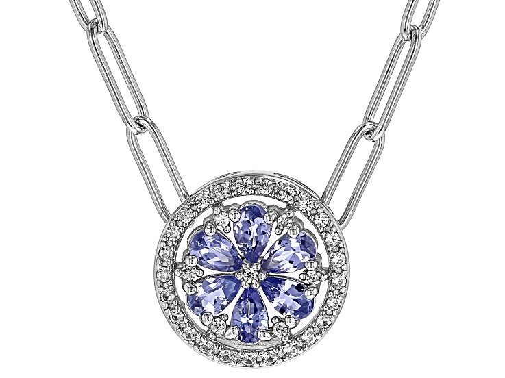 Blue Tanzanite Rhodium Over Sterling Silver Paperclip Chain
