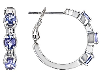 Picture of Blue Tanzanite Rhodium Over Sterling Silver Hoop Earrings 0.87ctw