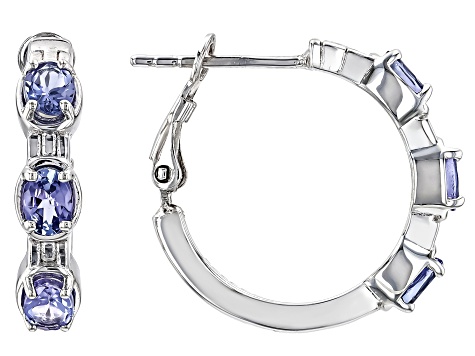 Blue Tanzanite Rhodium Over Sterling Silver Hoop Earrings 0.87ctw