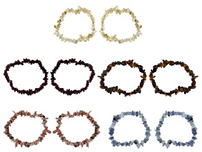 Multi-Color Assorted Gemstone Set of 10 Chip Stretch Bracelets