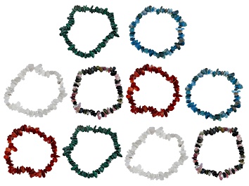 Picture of Multi-Color Assorted Gemstone Set of 10 Chip Stretch Bracelets
