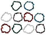 Multi-Color Assorted Gemstone Set of 10 Chip Stretch Bracelets