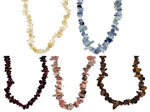 Multi-Color Assorted Gemstone Set of 5 Endless Strand Chip Necklaces