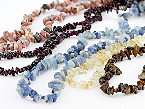 Multi-Color Assorted Gemstone Set of 5 Endless Strand Chip Necklaces