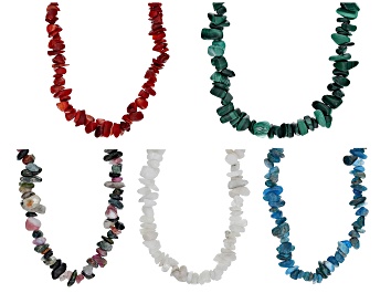 Picture of Multi-Color Assorted Gemstone Set of 5 Endless Strand Chip Necklaces