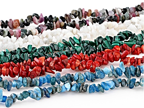 Multi-Color Assorted Gemstone Set of 5 Endless Strand Chip Necklaces