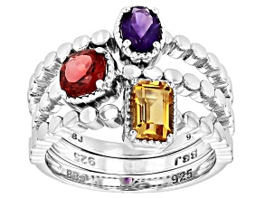 Purple African Amethyst Rhodium Over Silver Stackable Ring 1.46ctw