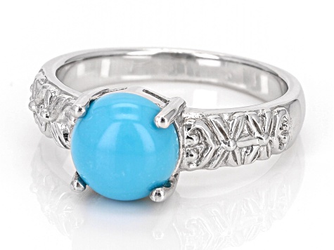 Blue Sleeping Beauty Turquoise Rhodium Over Sterling Silver Solitaire Ring