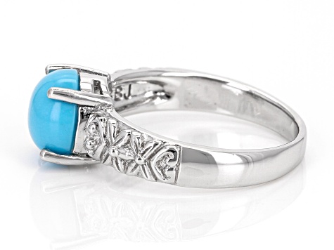 Blue Sleeping Beauty Turquoise Rhodium Over Sterling Silver Solitaire Ring