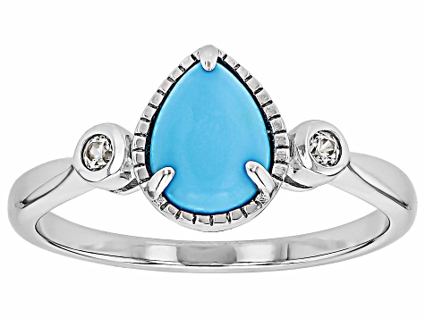 Blue Sleeping Beauty Turquoise Rhodium Over Sterling Silver Ring 0.09ctw